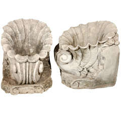 Pair of Cast Concrete Shell Shaped Planter