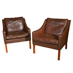 Pair of Leather Borge Mogenson Armchairs