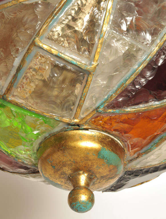 Mid-Century Modern Murano Multicolored, 1970s Flush Mount Brass Brutalist Textured Glass Fixture