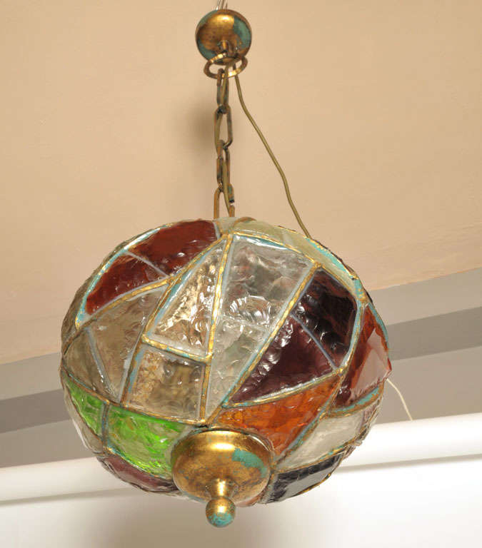 Murano Multicolored, 1970s Flush Mount Brass Brutalist Textured Glass Fixture In Excellent Condition In Antwerp, BE