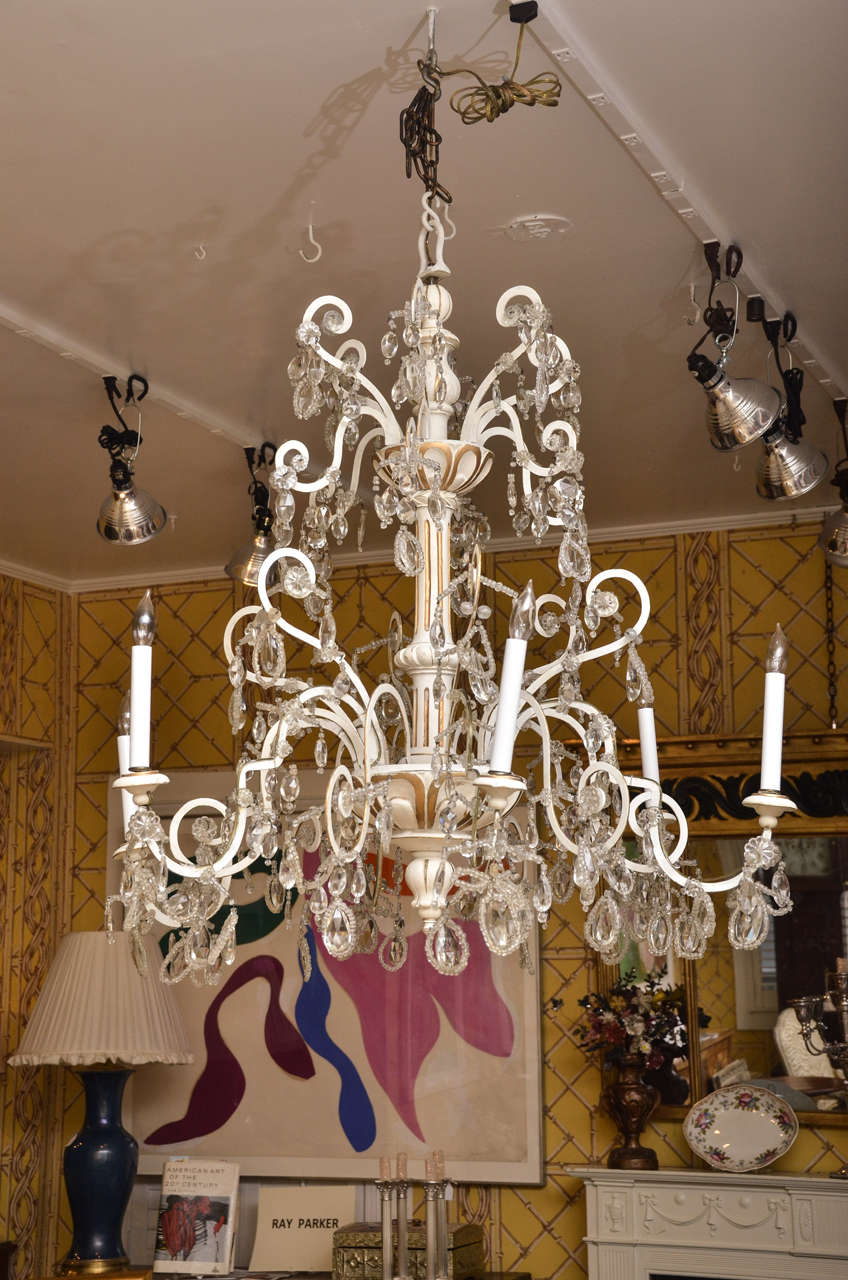 19th Century Swedish Crystal White Painted and Gilt Chandelier