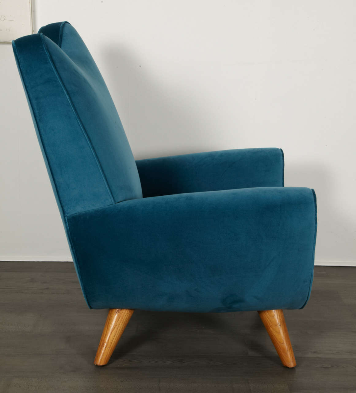 Mid-20th Century Jean Royère, Pair of Velvet and Oak Armchairs, 