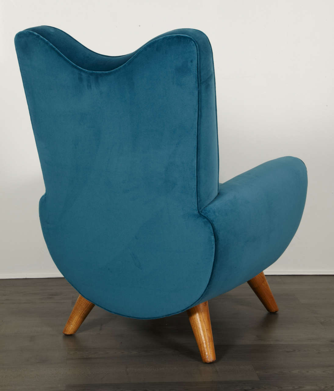 Jean Royère, Pair of Velvet and Oak Armchairs, 