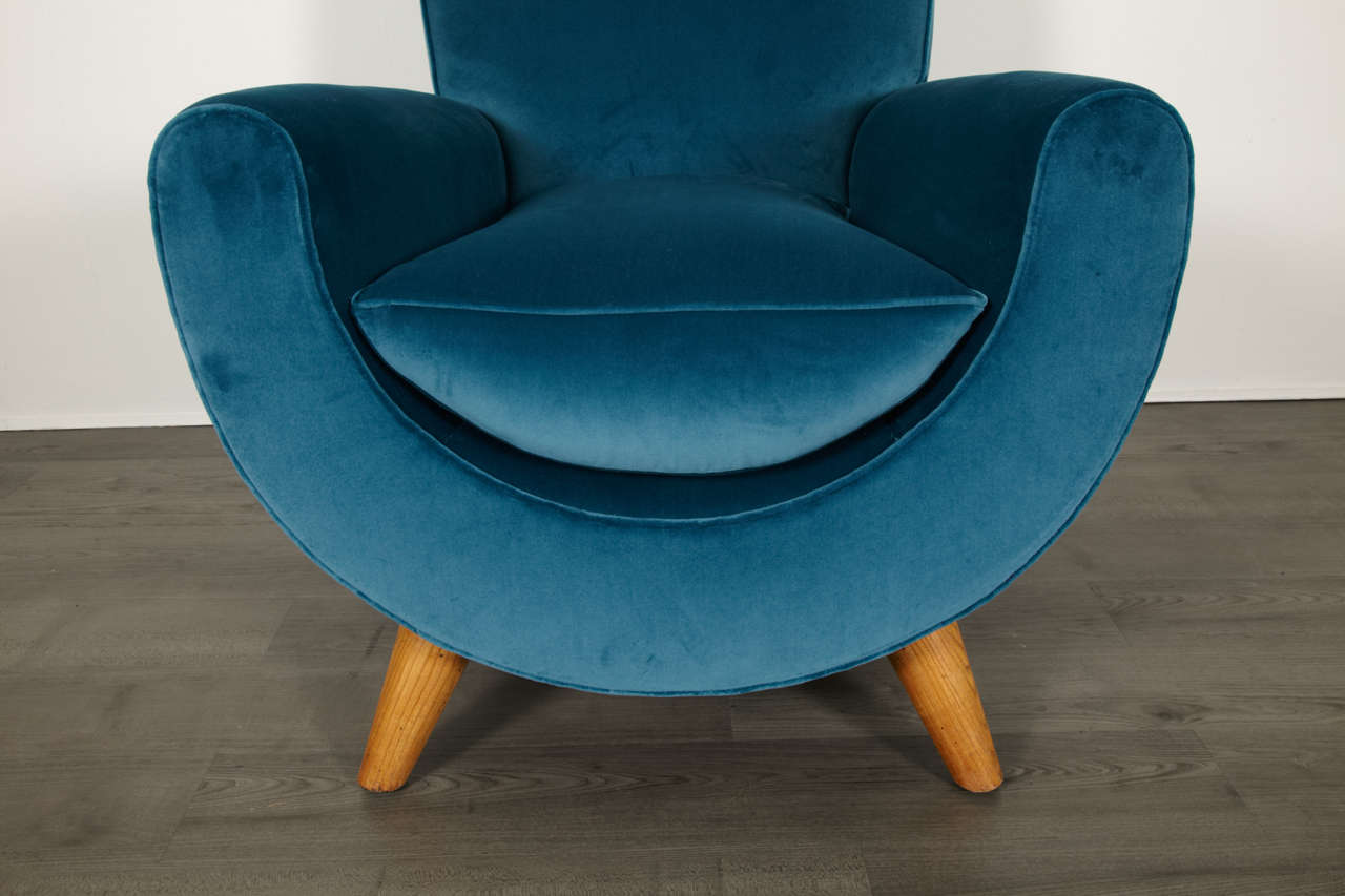 Jean Royère, Pair of Velvet and Oak Armchairs, 