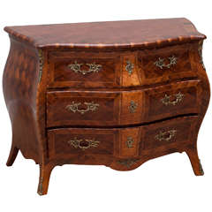 Antique Swedish Walnut and Kingwood Parquetry Bombe Commode