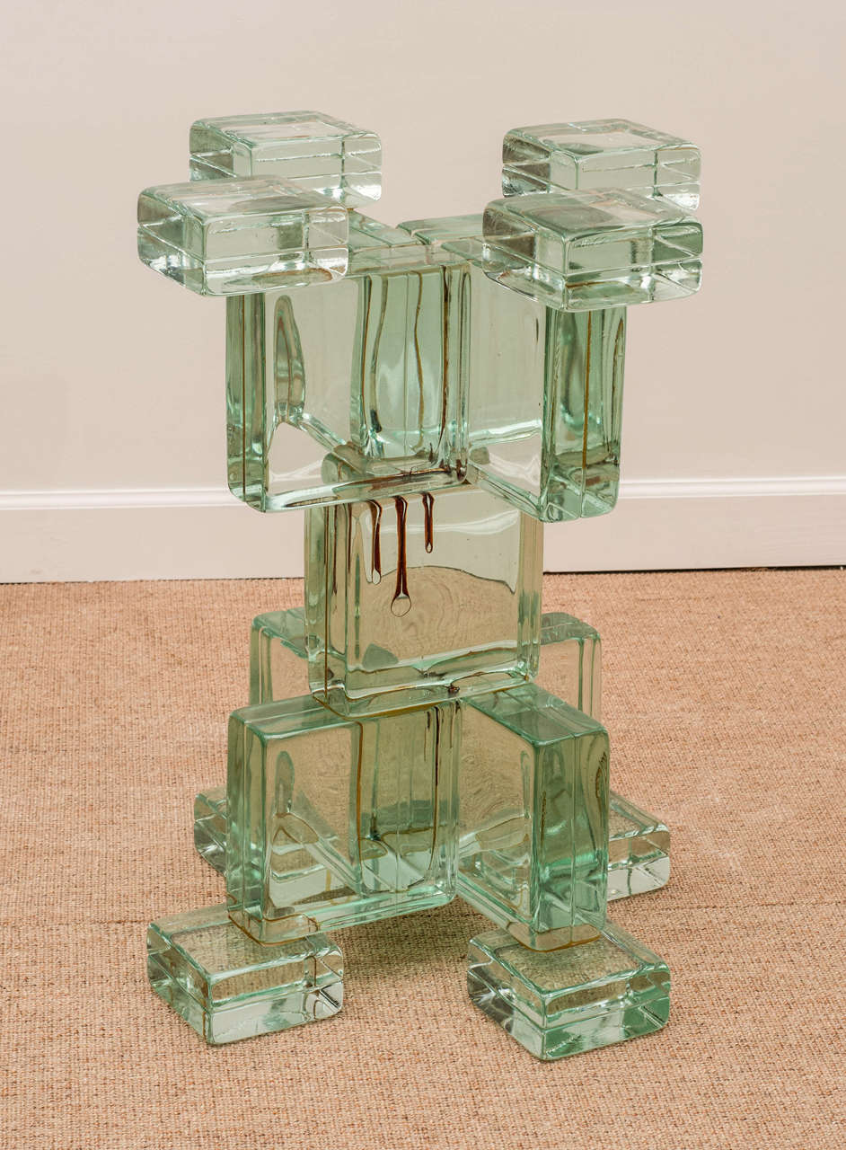 Late 20th Century Italian 70's Glass Block Table For Sale