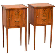Pair of English Neooclassical  Satinwood Inlaid SideTables