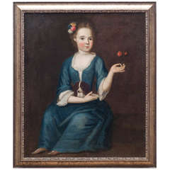 18th c English Child Portrait w/Rose