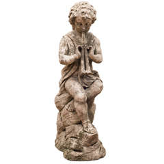 Antique Limestone Seated Flute Player
