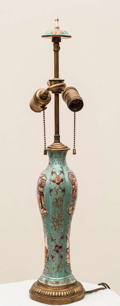 Pair of Turquoise Chinese Export Lamps