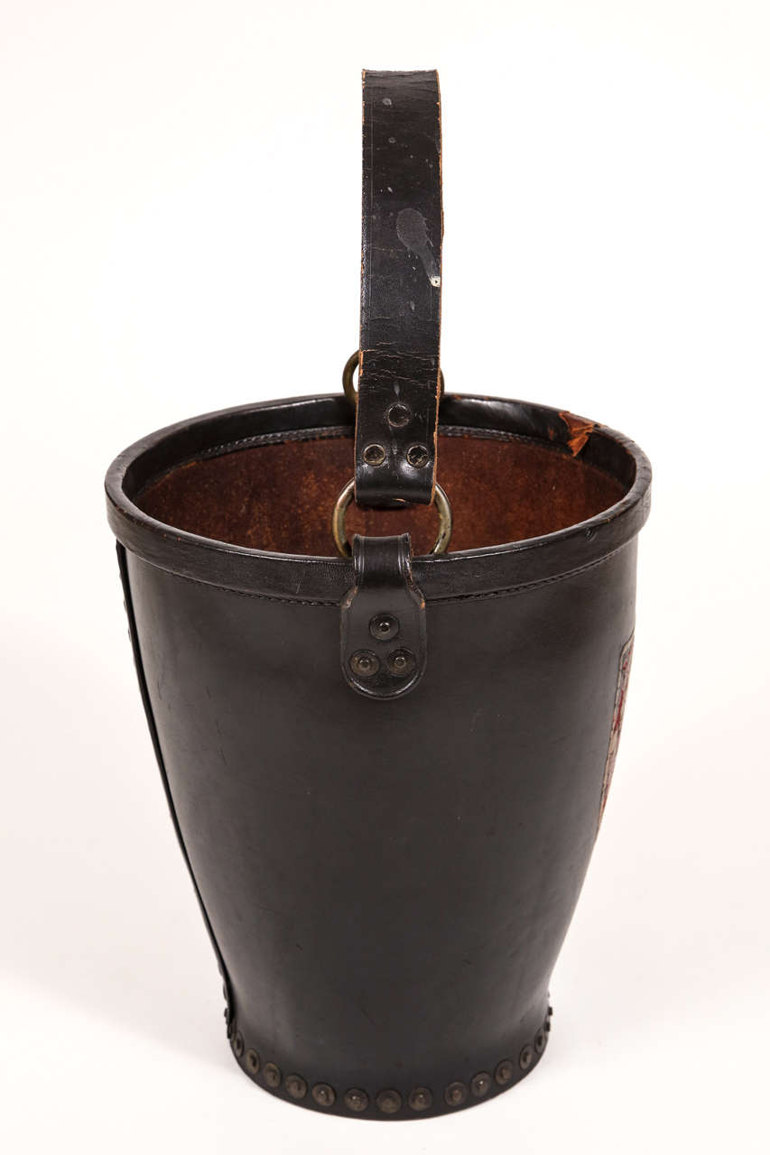 Leather Fire Bucket In Distressed Condition For Sale In Los Angeles, CA