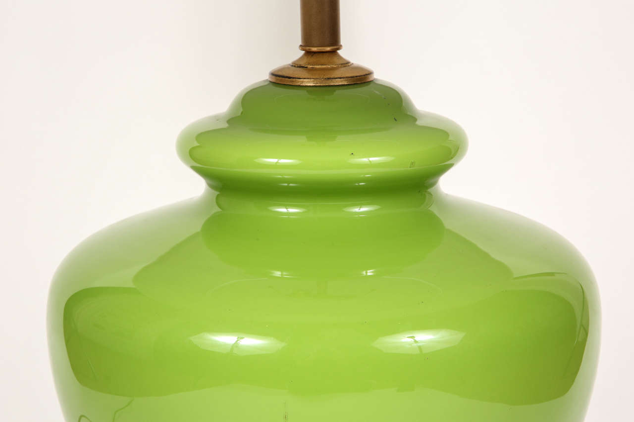 20th Century Mid-Century Glass Lamp with Gilded Base