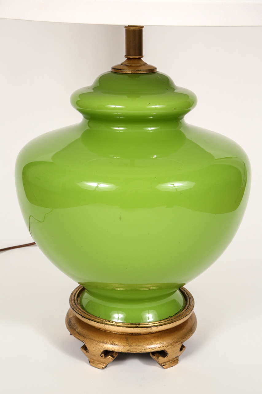 Mid-Century Glass Lamp with Gilded Base 1