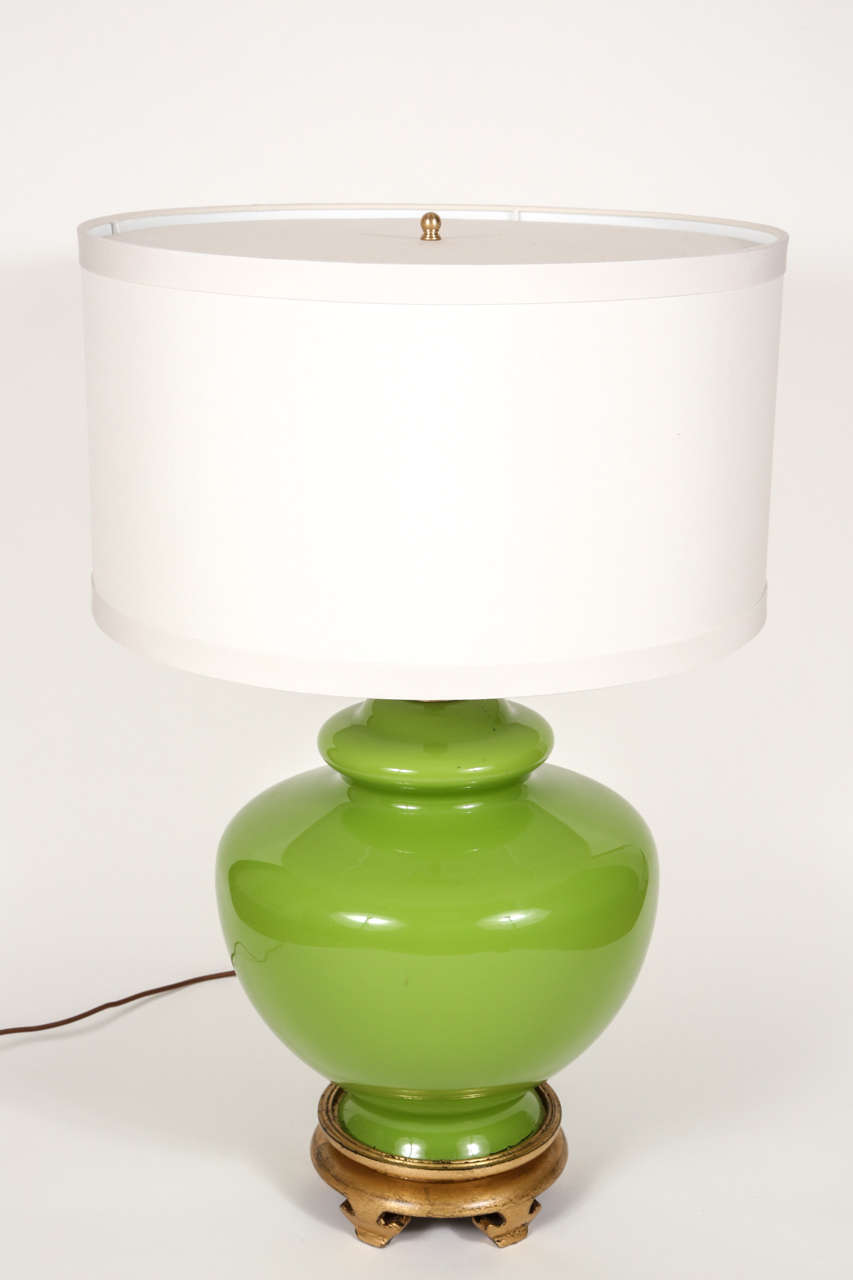 Mid-Century Glass Lamp with Gilded Base 2