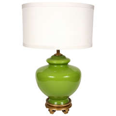Mid-Century Glass Lamp with Gilded Base