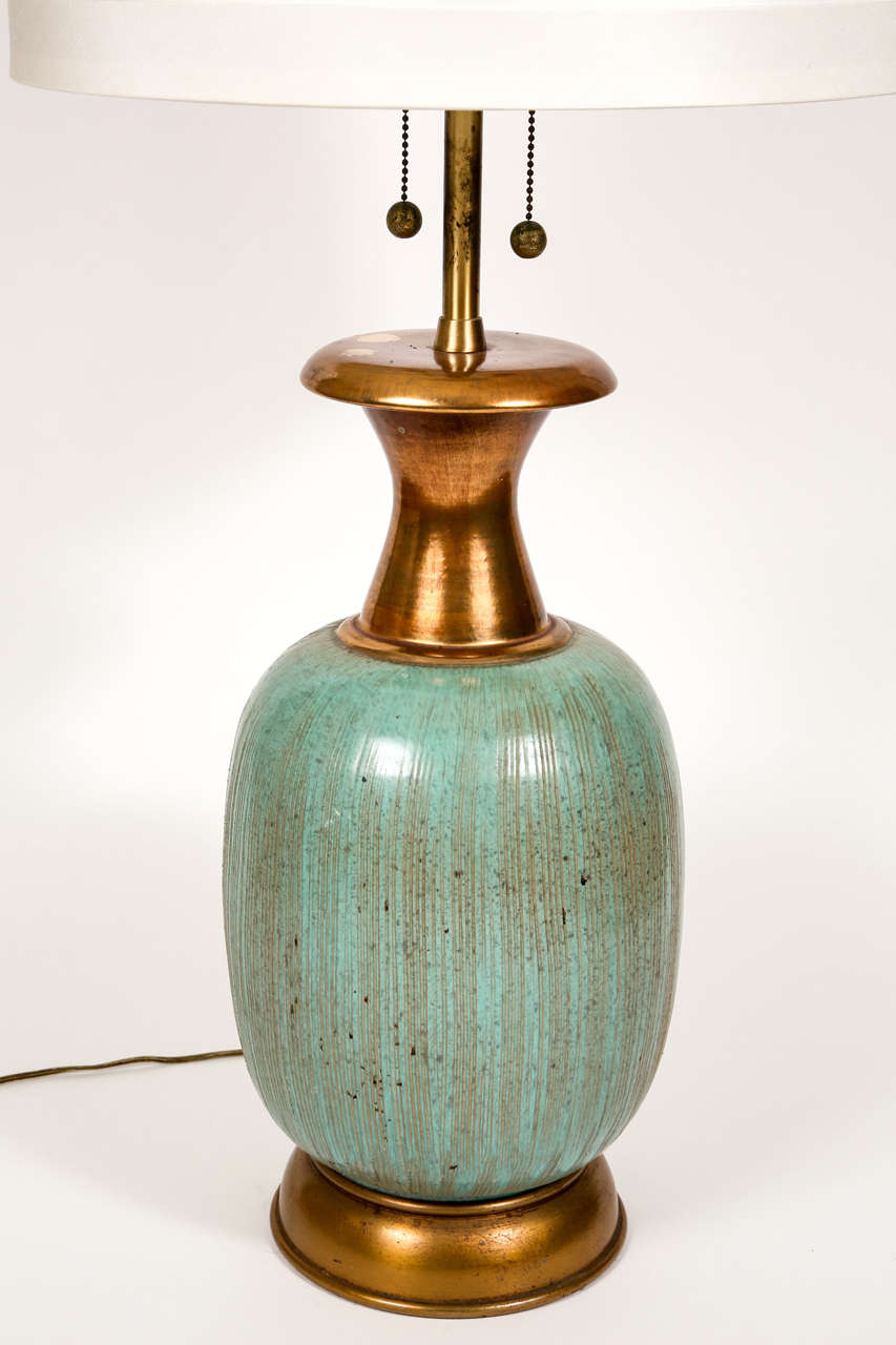 Pair of Aquamarine Ceramic Table Lamps For Sale 2