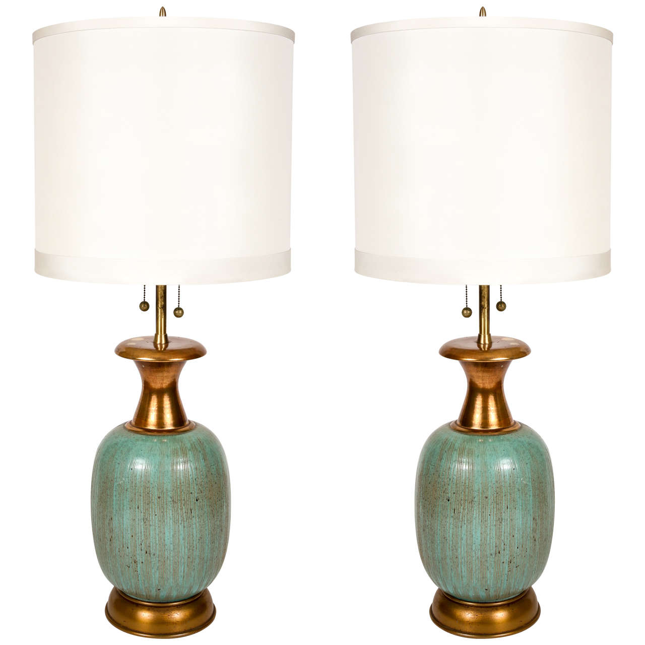 Pair of Aquamarine Ceramic Table Lamps For Sale