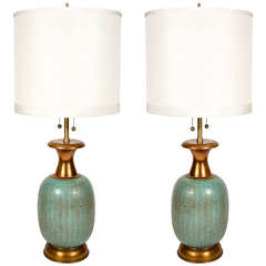 Pair of Aquamarine Ceramic Table Lamps
