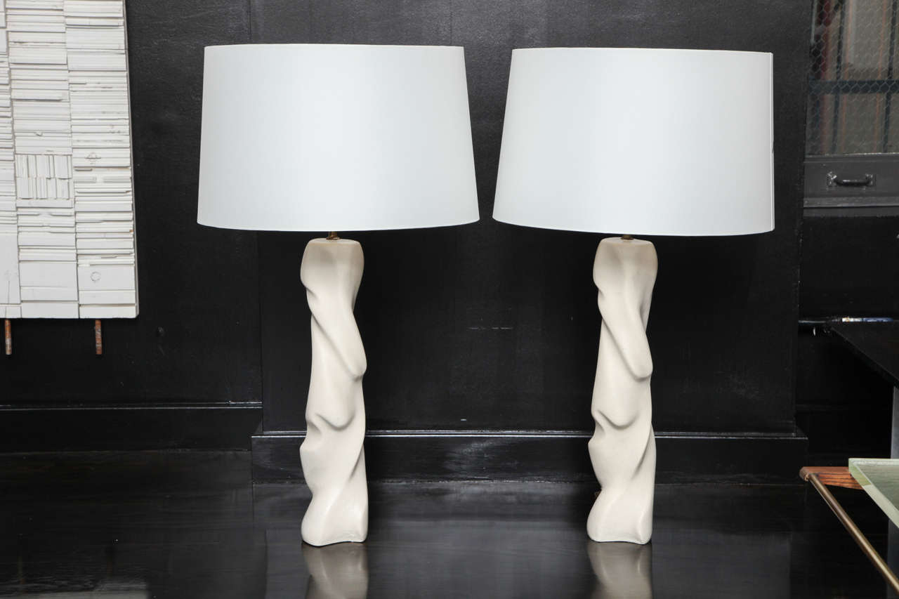 White waxed plaster lamps.