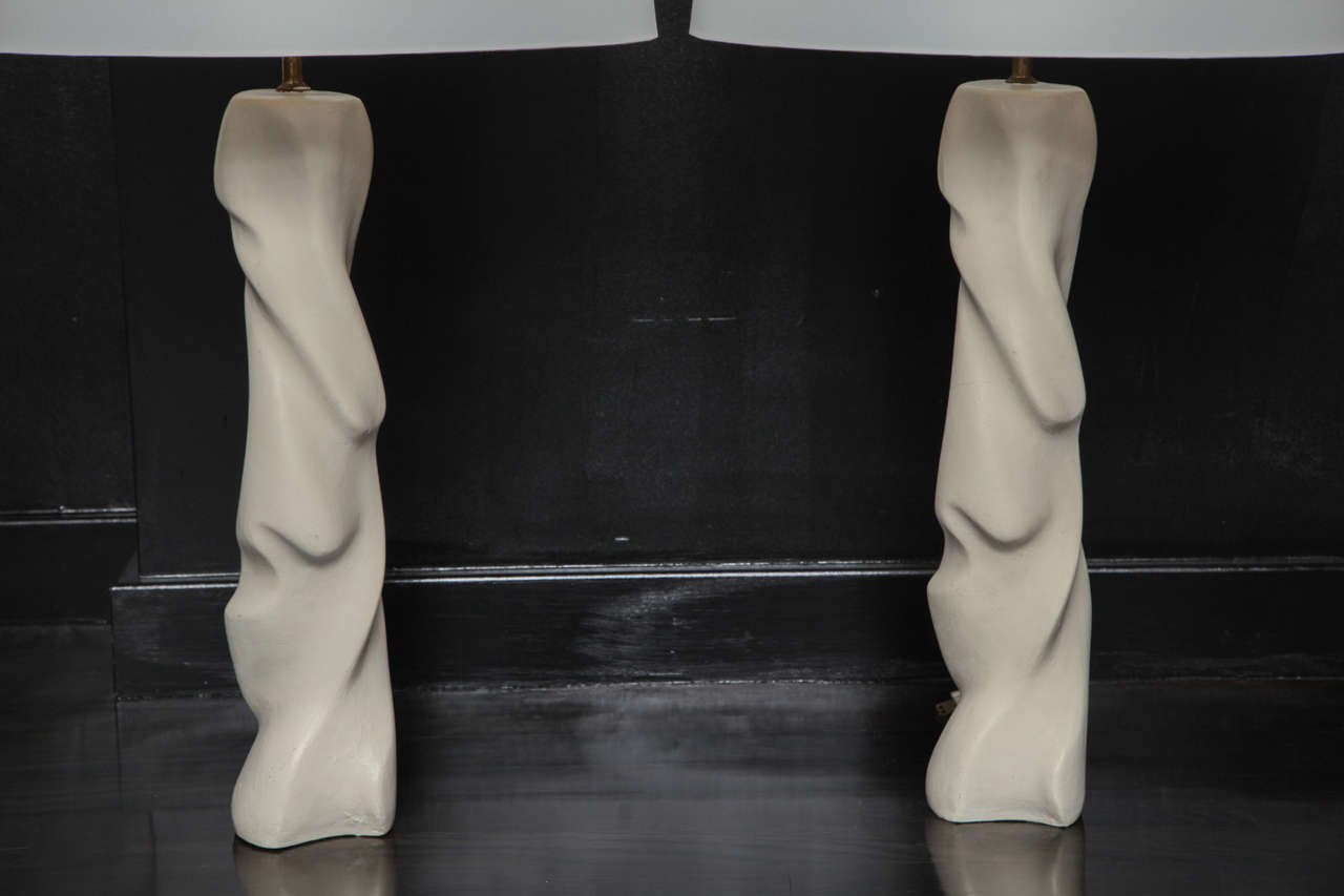 Modern Pair of Waxed Plaster Lamps For Sale