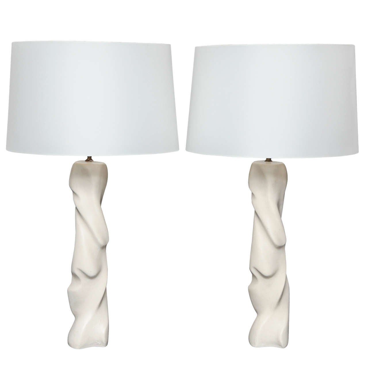 Pair of Waxed Plaster Lamps For Sale