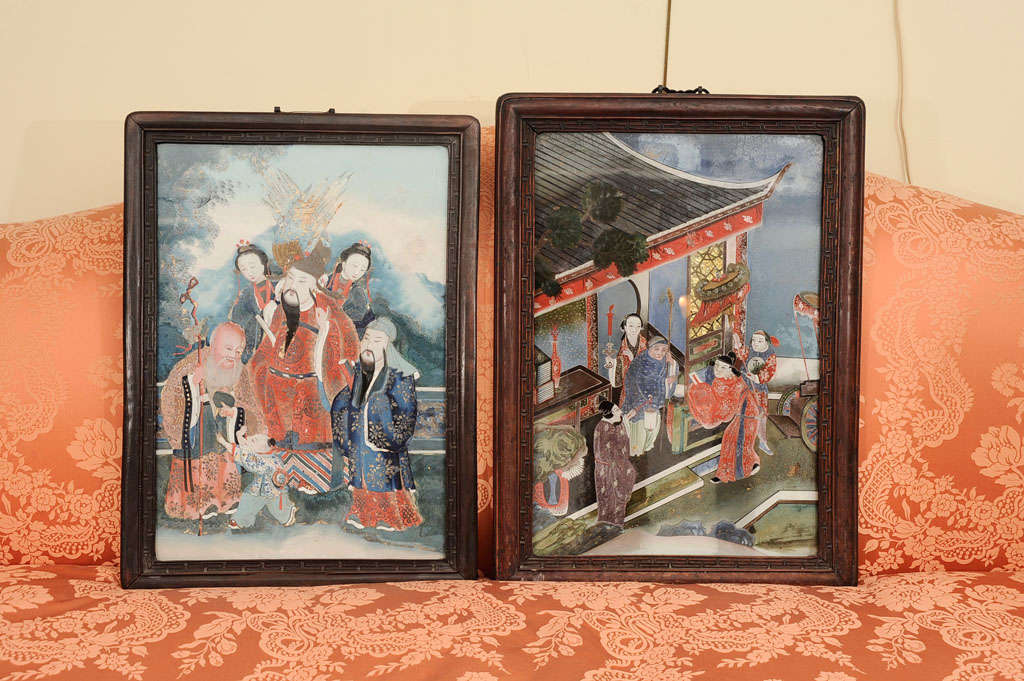 Two Chinese Reverse Paintings on Glass For Sale at 1stDibs
