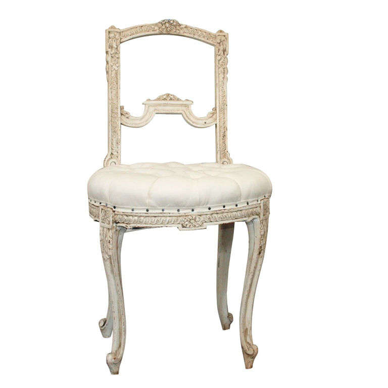 Tufted French Louis XV Painted Parlor Chair