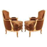 Pair of  Mohair Velvet Bergere Chairs