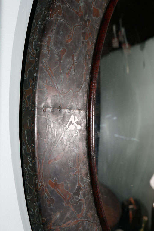 American Large Round Copper Mirror. For Sale