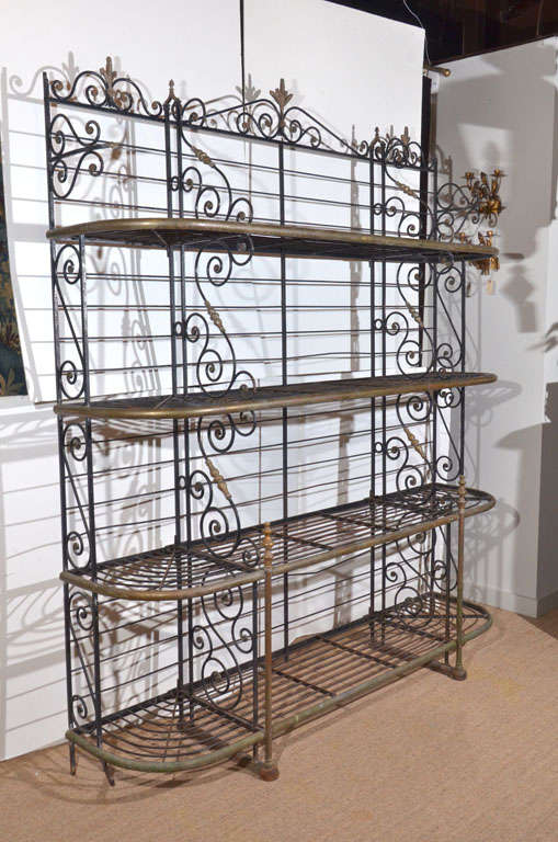 19th c iron Parisian bakers' rack with brass decorative elements