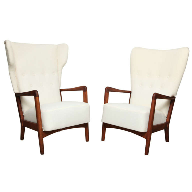 Pair of Danish Modern High Back Chairs