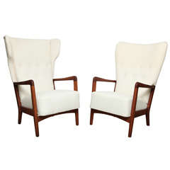Vintage Pair of Danish Modern High Back Chairs