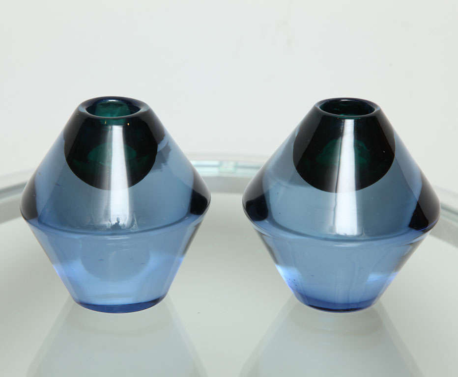 Mid-Century Modern Salviati Glass Candle Holders, circa 1960s For Sale