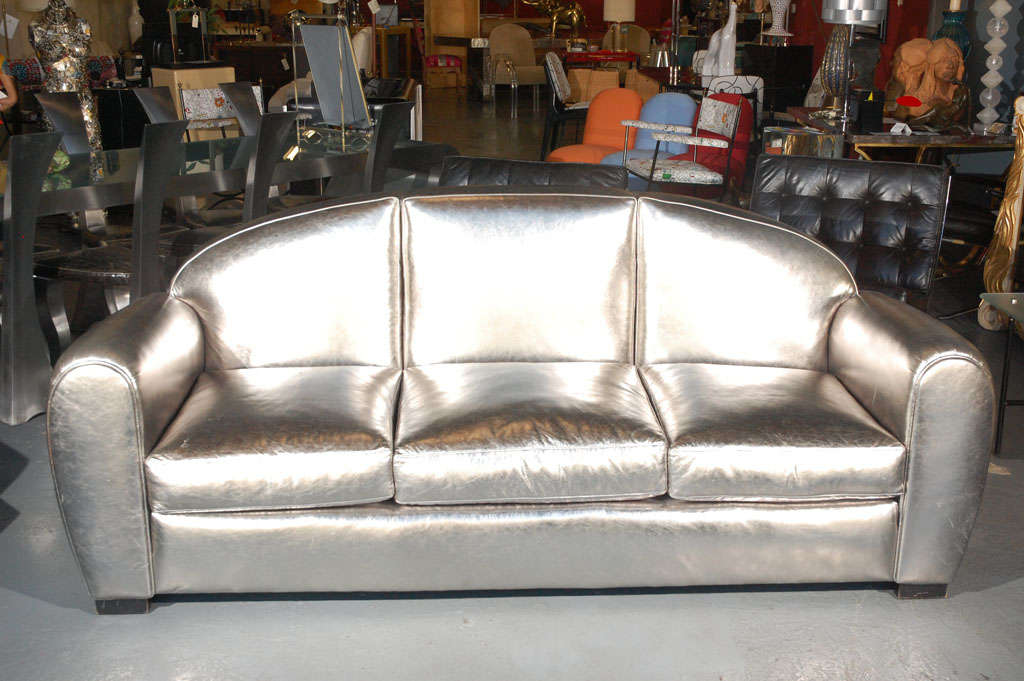 1950s French Leather Sofa By Jacques, Silver Leather Furniture