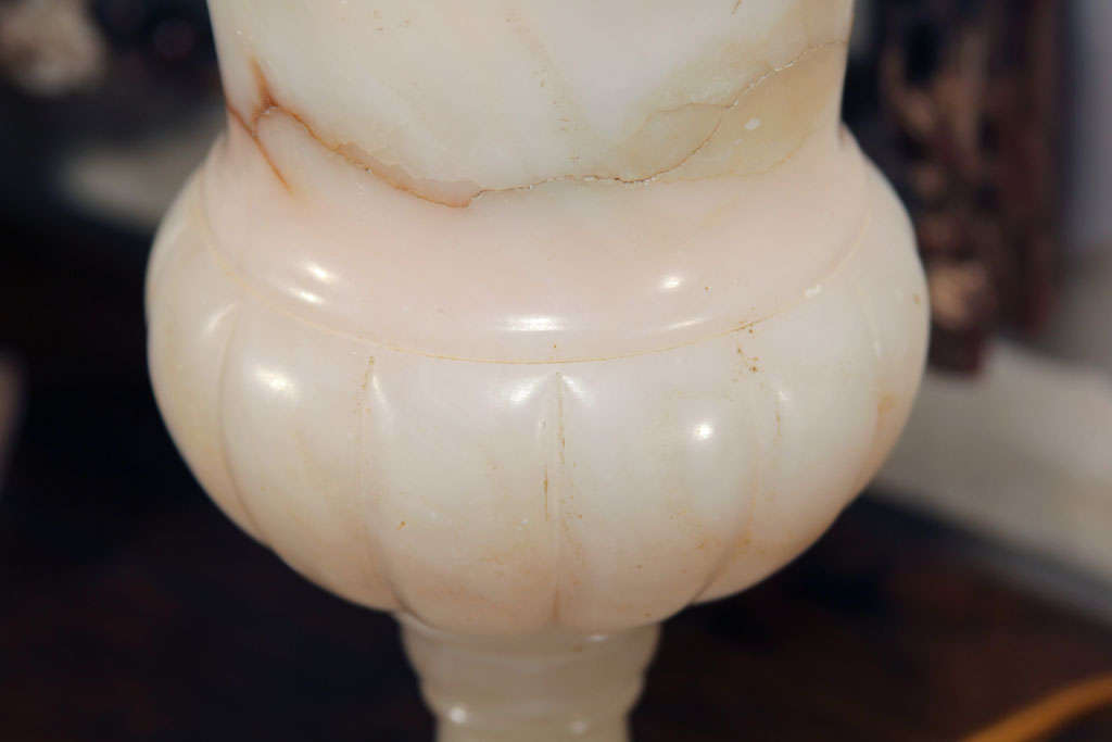 Turned Alabaster Urn Lamp For Sale