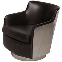 Chrome And Black Leather Swivel Chair