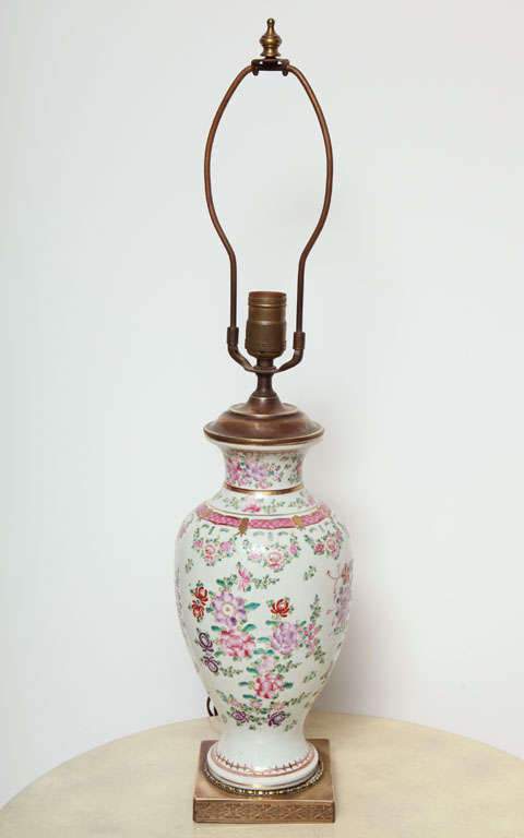 Chinese export famille rose vase mounted as lamp.