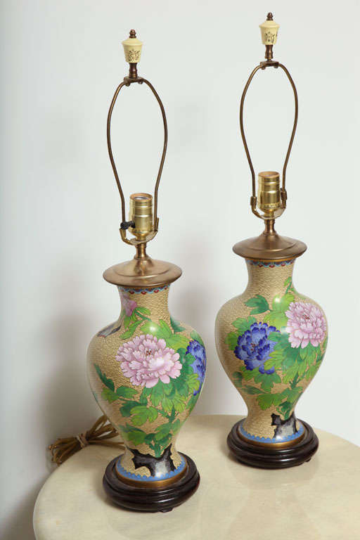 Pair Of Cloisonne Lamps