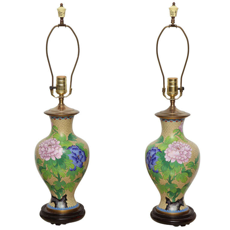 Pair Of Cloisonne Lamps For Sale