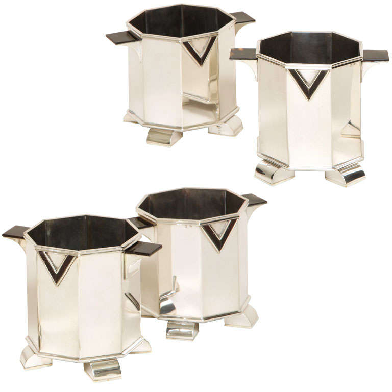Cardeilhac French Art Deco Sterling Silver and Faux Tortoiseshell Wine Caddies For Sale