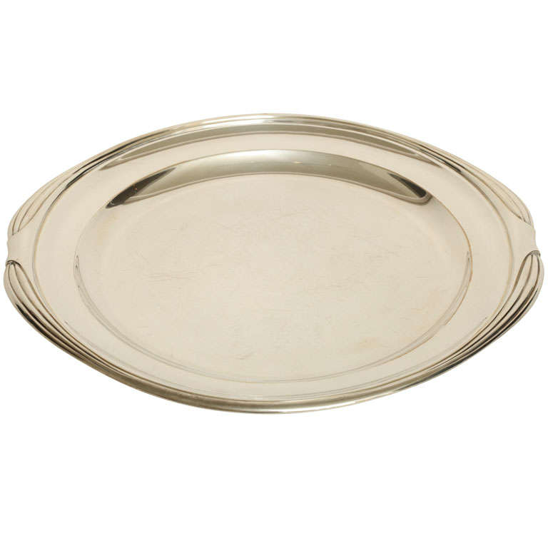 Maison Cardeilhac French Art Deco Sterling Silver Round Tray For Sale