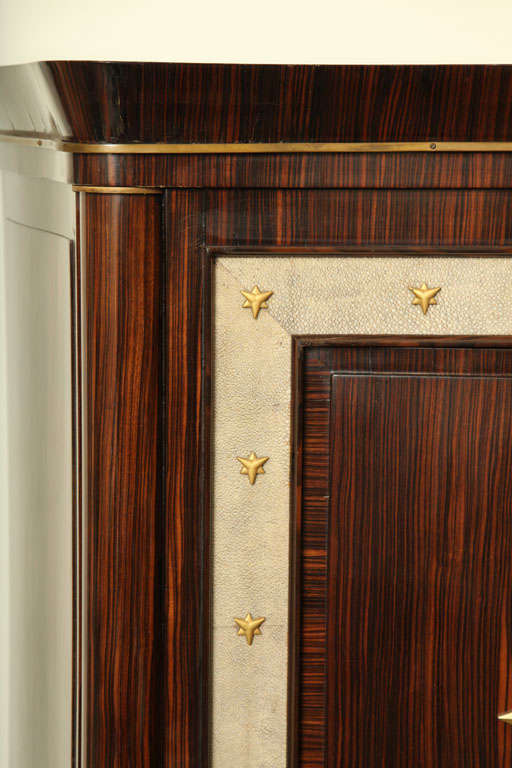 Mid-20th Century André Frechet French Art Deco Macassar Ebony, Shagreen & Gilt Bronze Cabinet For Sale