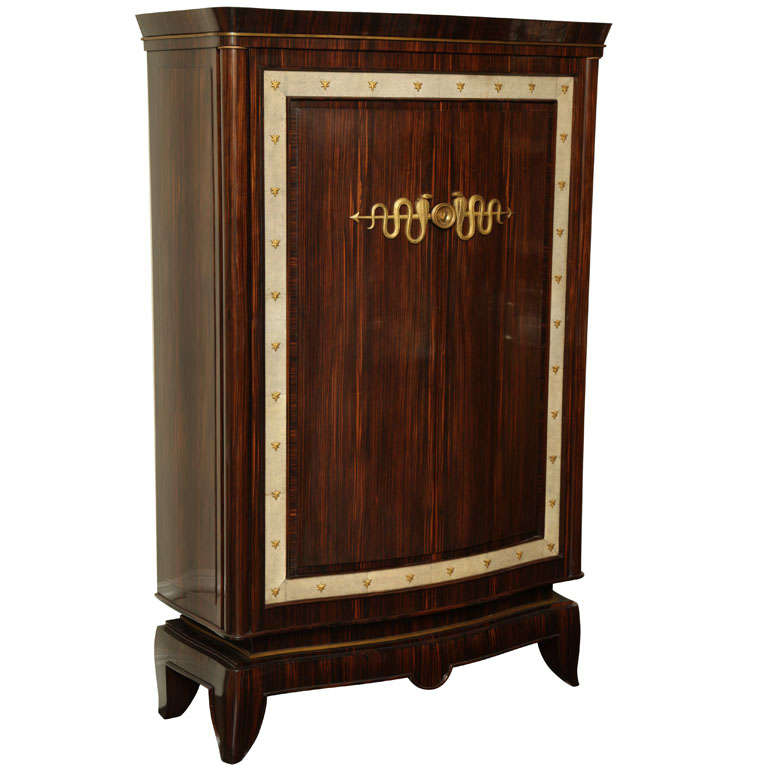 André Frechet French Art Deco Macassar Ebony, Shagreen & Gilt Bronze Cabinet For Sale