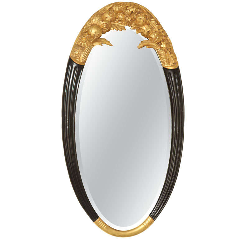 Sue et Mare French Art Deco Large Oval ParcelGilt and Black Lacquered