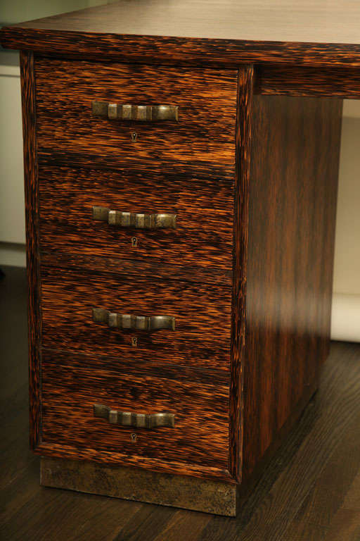 Eugene Printz French Art Deco Palmwood with Brass DoubleSided Desk For