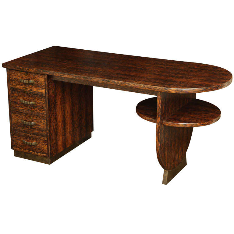 Eugene Printz French Art Deco Palmwood with Brass DoubleSided Desk For