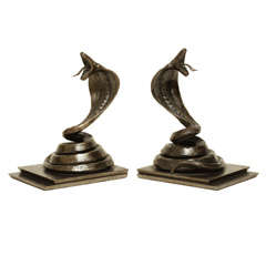 Edgar Brandt French Art Deco Pair of Wrought Iron Cobra Bookends
