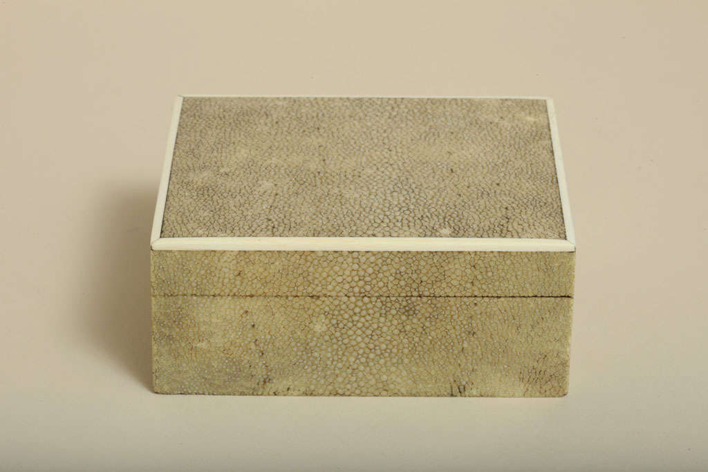 Polished shagreen box with bone banding around the top.

Variety of other English Art Deco shagreen boxes available.

(Price shown is reduced price, no further trade discount) 