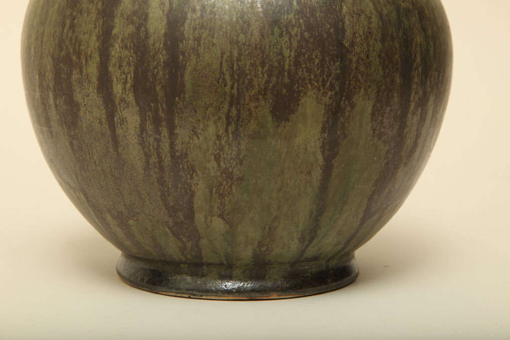 20th Century Carl Halier Danish Art Deco Green Stoneware Vase For Sale