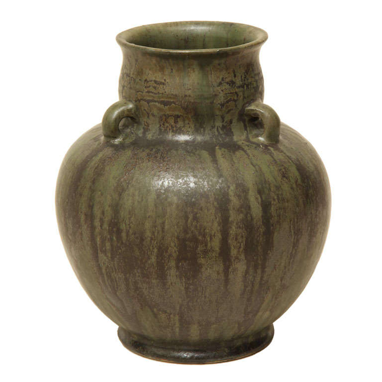 Carl Halier Danish Art Deco Green Stoneware Vase For Sale